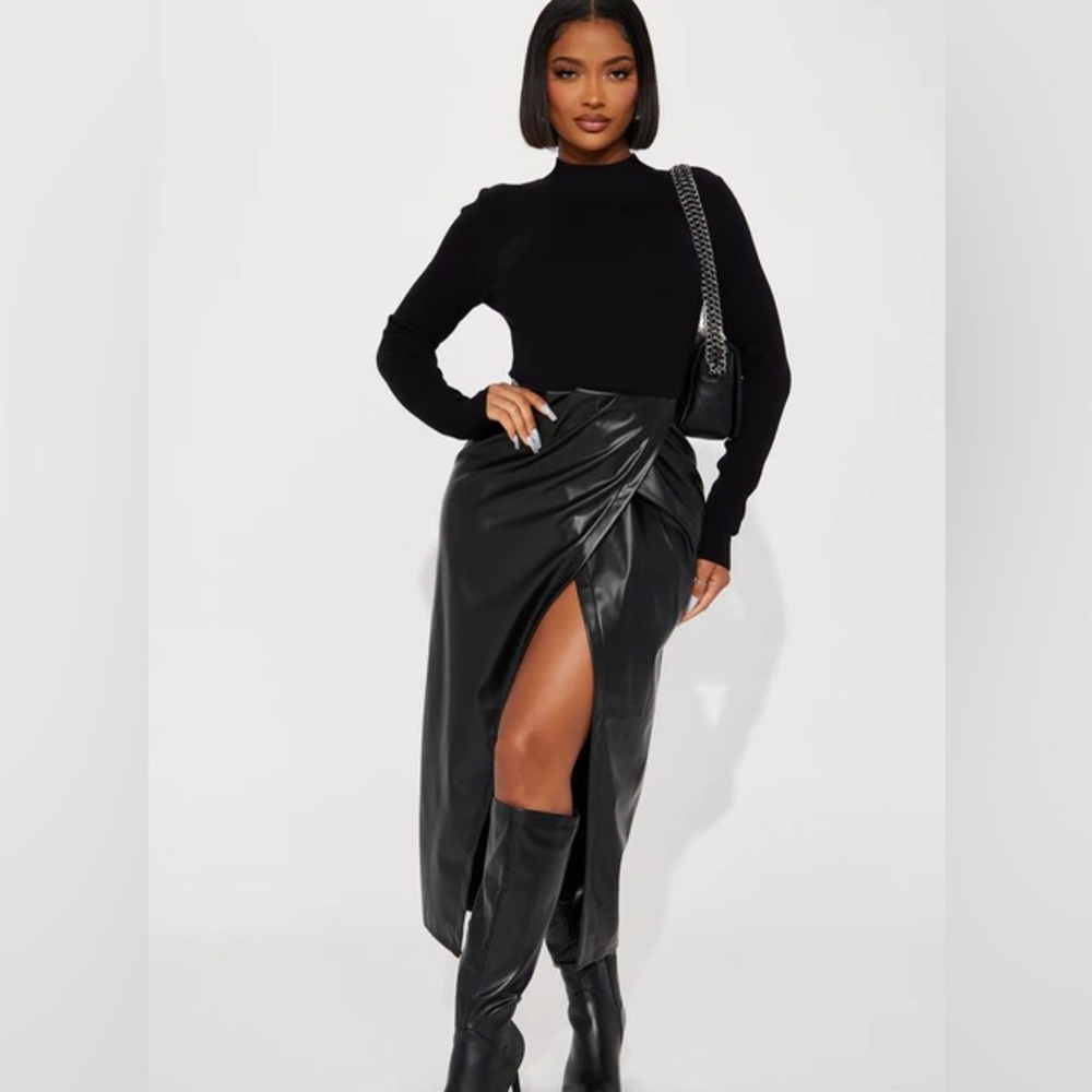 Elegant Black Faux Leather Skirt dress